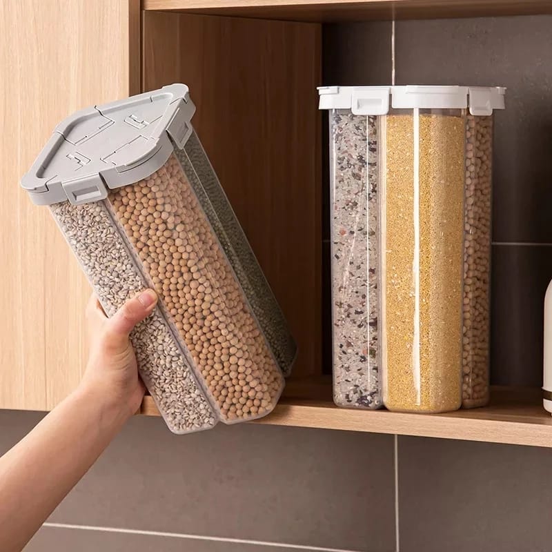4 Partition Sealed Airtight Jar | Multi‑Compartment Grain Storage Container