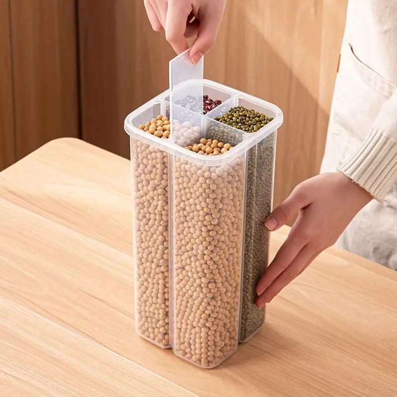 4 Partition Sealed Airtight Jar | Multi‑Compartment Grain Storage Container