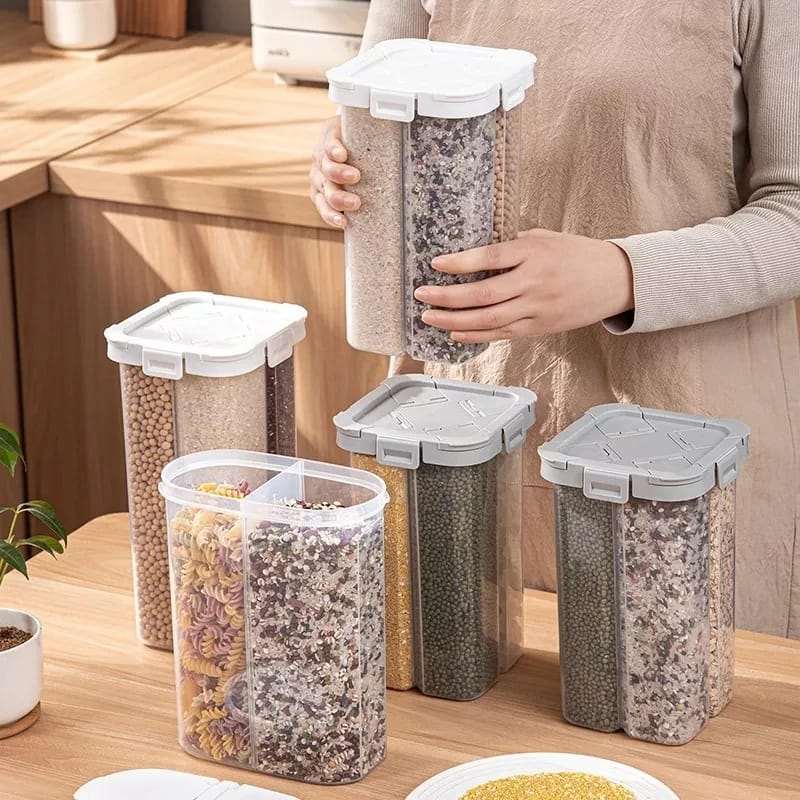 4 Partition Sealed Airtight Jar | Multi‑Compartment Grain Storage Container