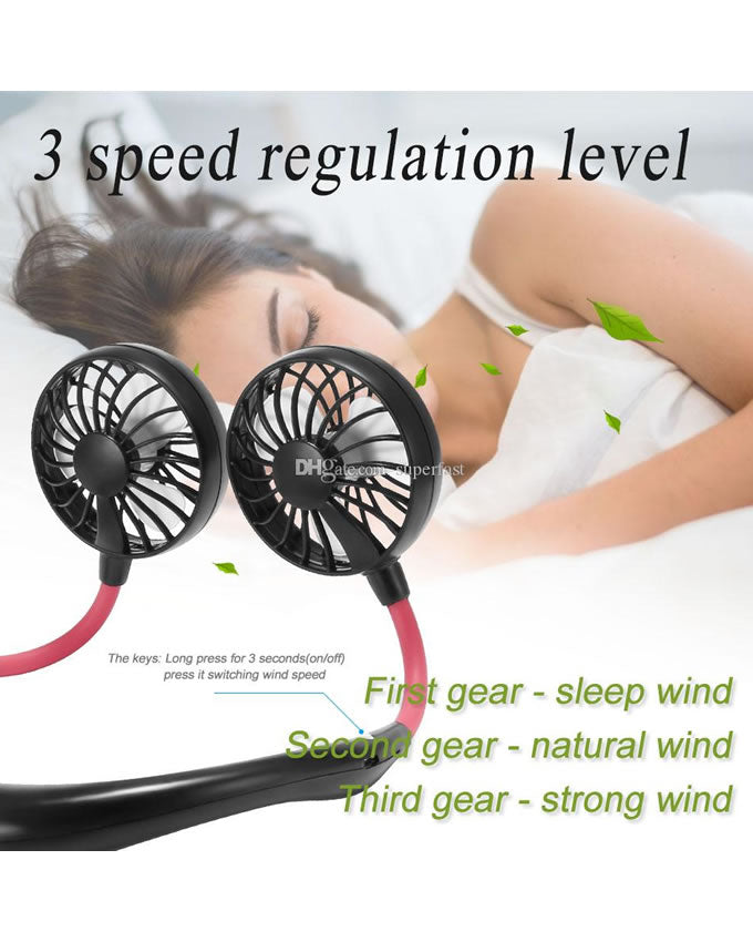 Wearable Hanging Neck Fan – USB Rechargeable with 3 Speed Modes