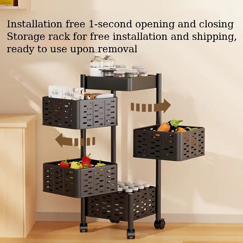4 & 5 Tier Storage Trolley Basket – Multipurpose Kitchen Cart with Wheels