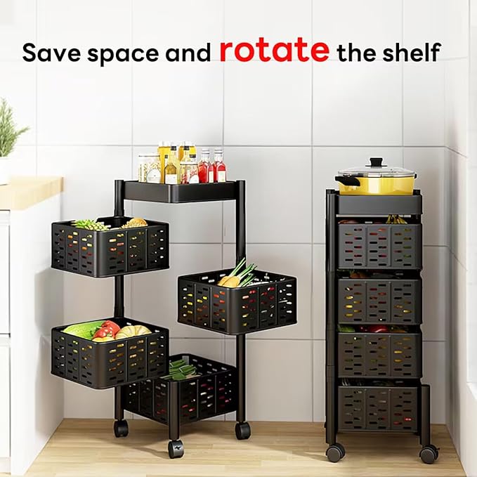 4 & 5 Tier Storage Trolley Basket – Multipurpose Kitchen Cart with Wheels