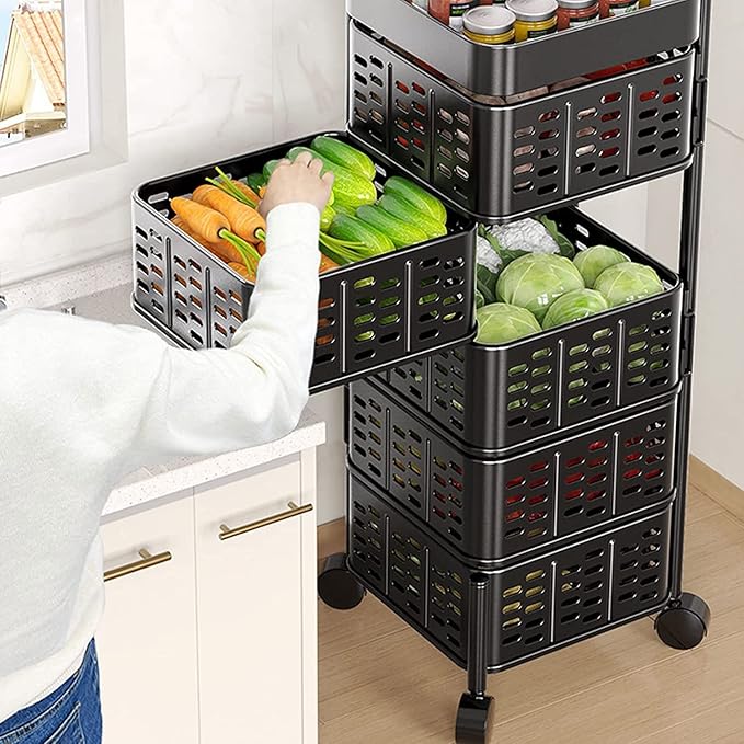 4 & 5 Tier Storage Trolley Basket – Multipurpose Kitchen Cart with Wheels