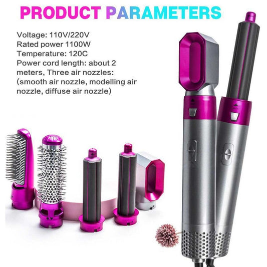 5 in 1 Hair Dryer & Styler – Hot Air Brush with Interchangeable Attachments