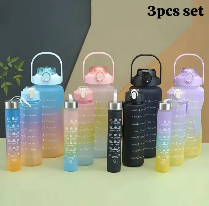 3Pcs Multi Color Water Bottle Set with Straw – Portable Drink Bottles