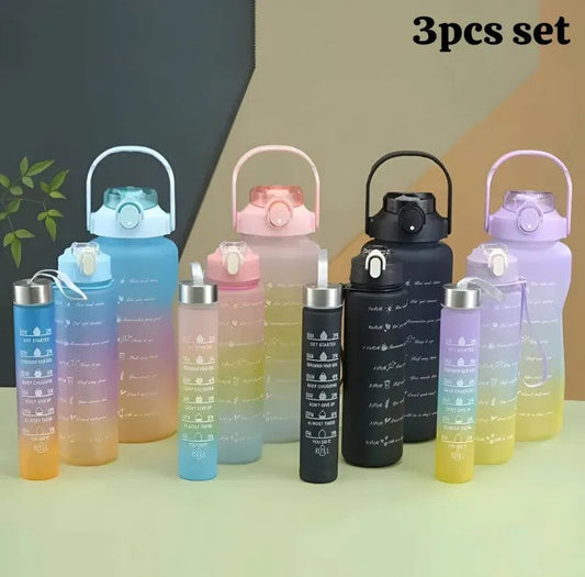3Pcs Multi Color Water Bottle Set with Straw – Portable Drink Bottles