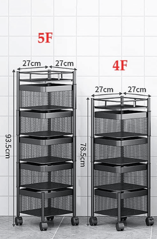 4 & 5 Tier Storage Trolley Basket – Multipurpose Kitchen Cart with Wheels
