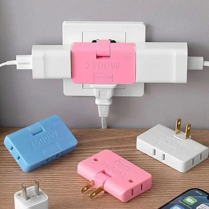 3-in-1 Rotatable Plug Adapter – 2500W Wall Socket Extender