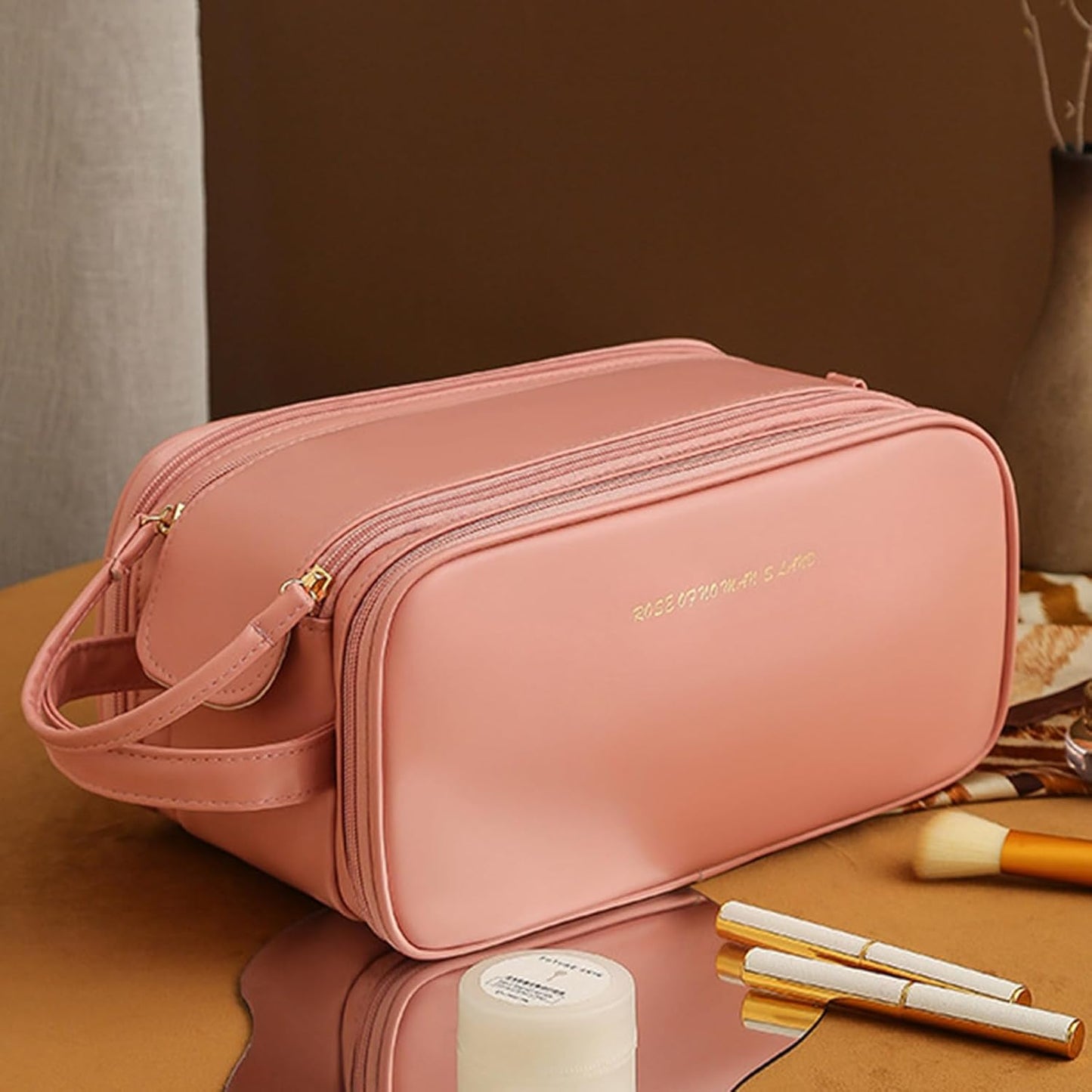 Three-Layer Zipper U-Shaped Cosmetic Bag – Travel Makeup