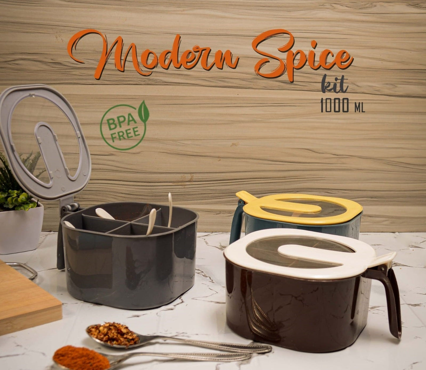 4 Grid Masala Box with Spoons – Spice Storage Organizer