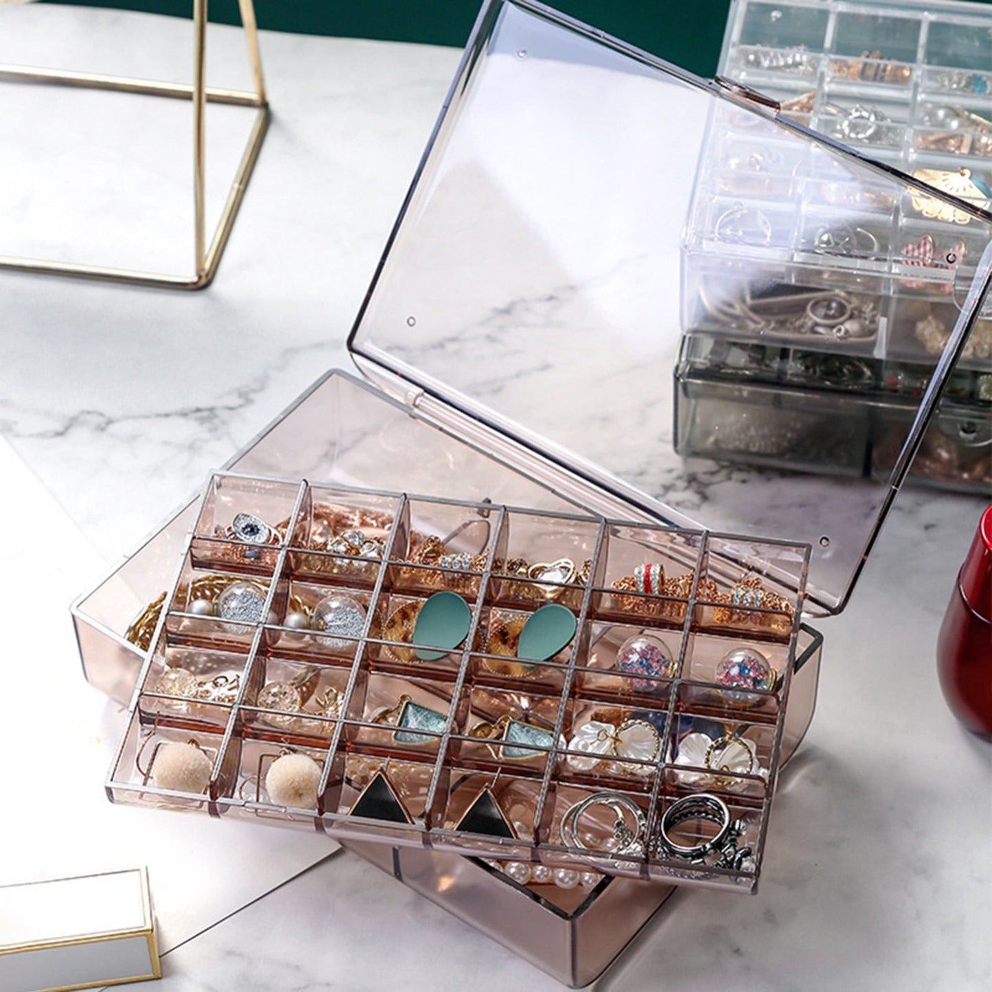 24-Grid Transparent Acrylic Jewelry Box Organizer – Storage