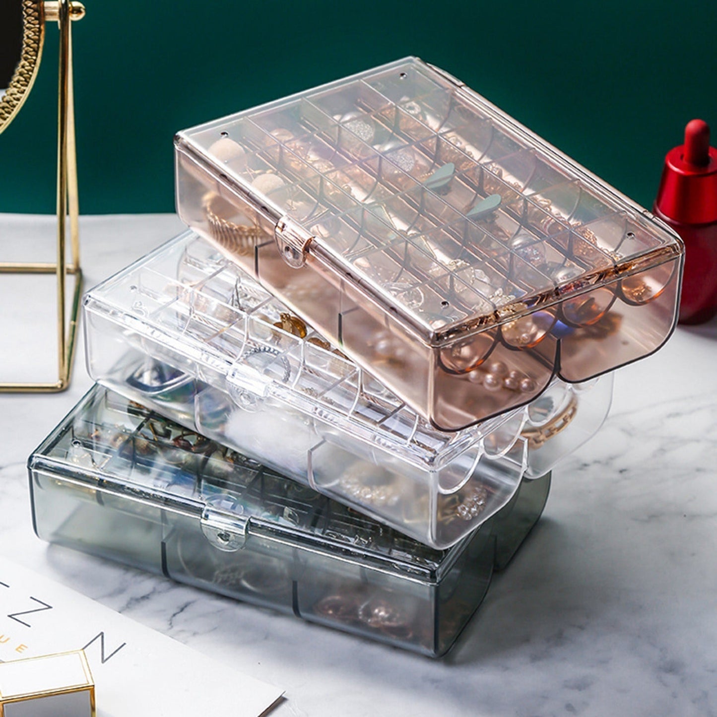 24-Grid Transparent Acrylic Jewelry Box Organizer – Storage