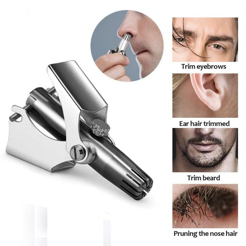 Stainless Steel Manual Nose Hair Trimmer | Safe & Painless Nose Hair Cutter | Manual Rotary Grooming Tool for Men
