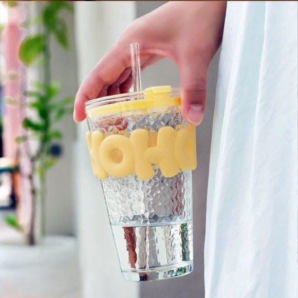 450ml Glass With Straw Coffee Cup Anti-scald Letter Sleeve Double Wall Glass Water Milk Juice Tea Coffee Cups