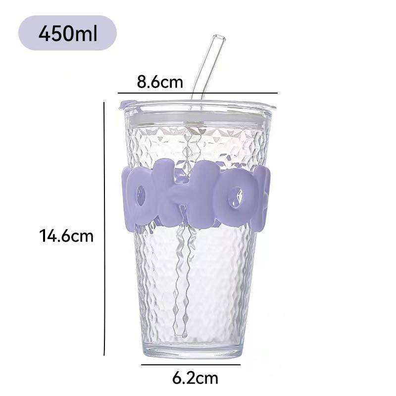 450ml Glass With Straw Coffee Cup Anti-scald Letter Sleeve Double Wall Glass Water Milk Juice Tea Coffee Cups