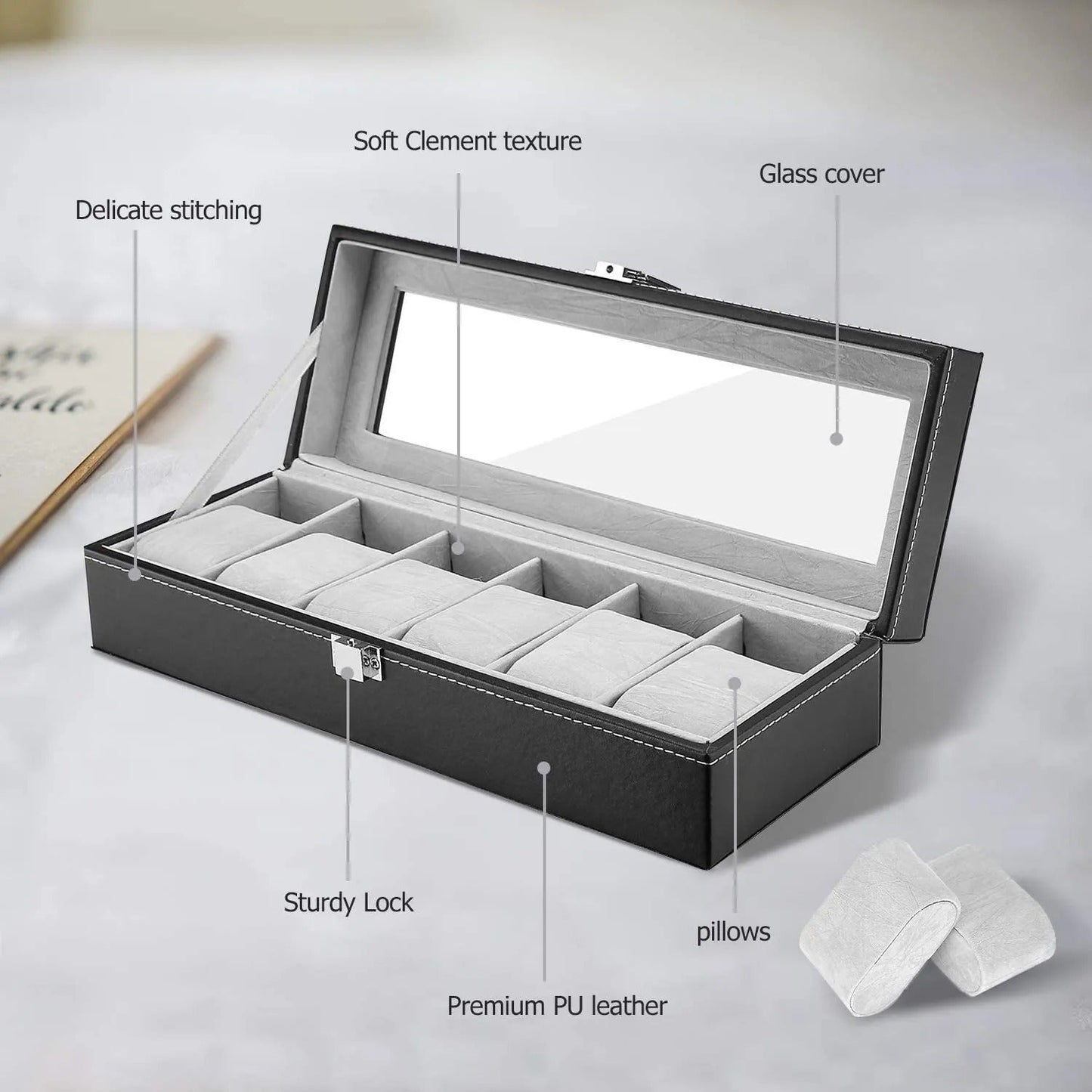 6-Slot PU Leather Wrist Watch Storage Box – Elegant Watch Holder & Display Case Organizer