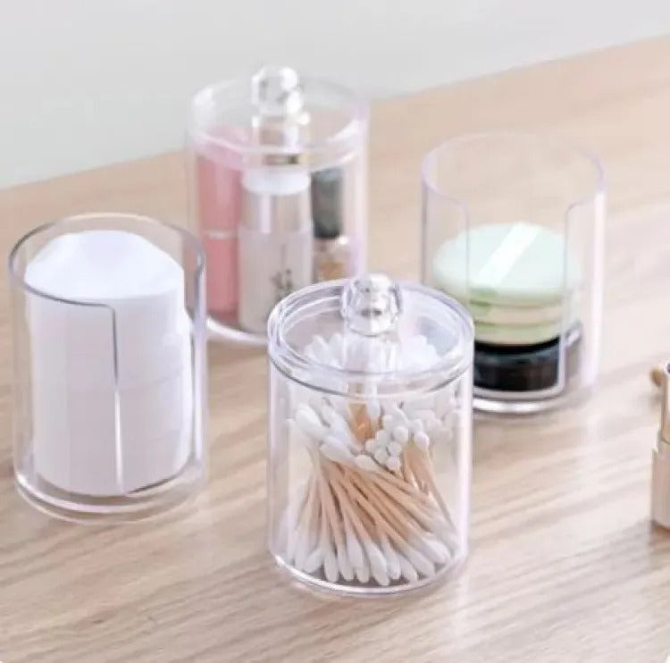 Two-Layer Acrylic Cotton & Pad Organizer – Transparent Makeup Storage Box with Lid