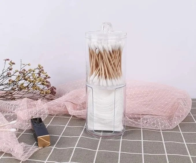Two-Layer Acrylic Cotton & Pad Organizer – Transparent Makeup Storage Box with Lid