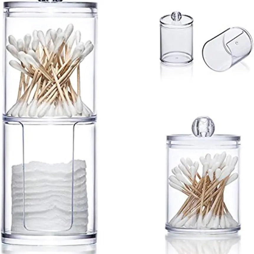 Two-Layer Acrylic Cotton & Pad Organizer – Transparent Makeup Storage Box with Lid