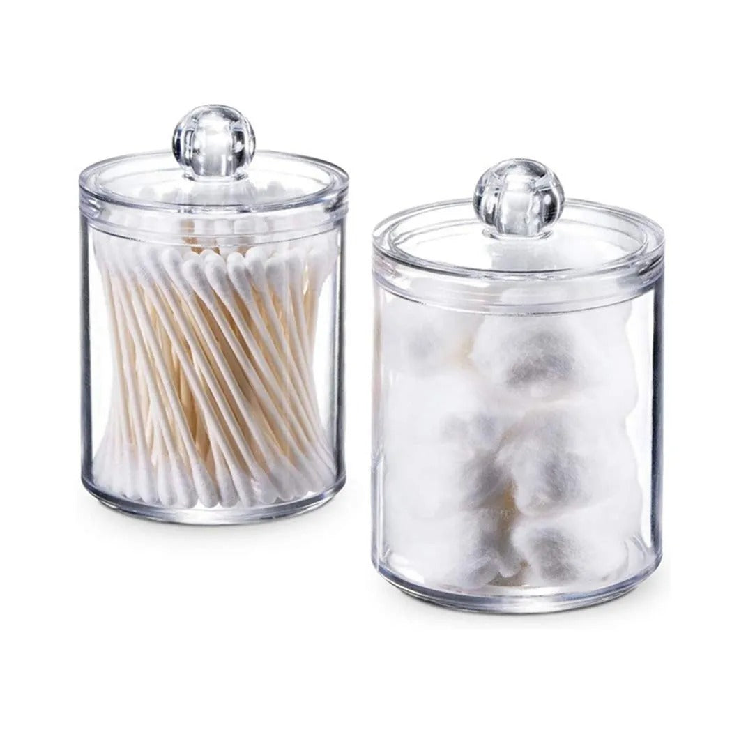 1pc Round Acrylic Cotton Swab Storage Box with Lid – Transparent & Dustproof