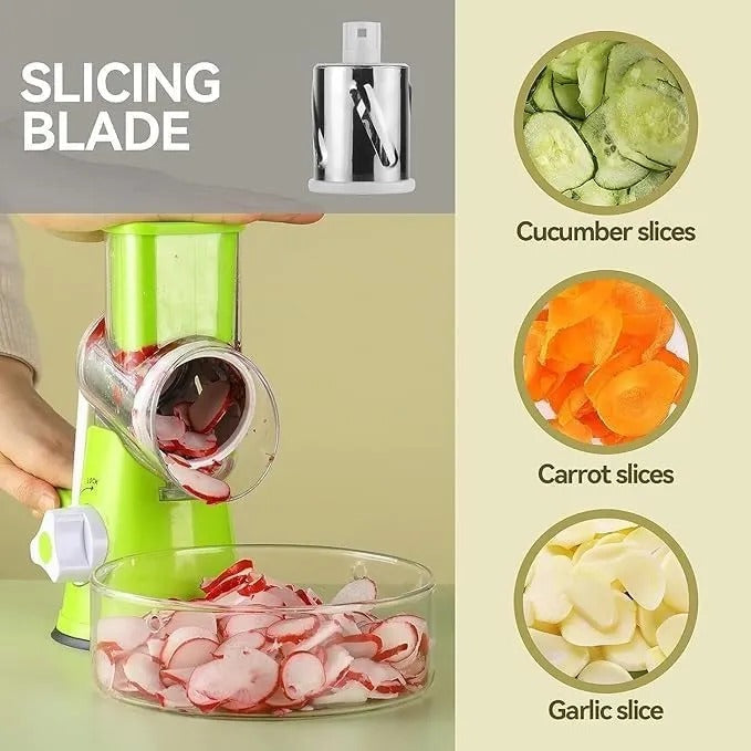 3 in 1 Vegetable Cutter – Multifunctional Rotary Drum Slicer, Cheese Grater & Peeler