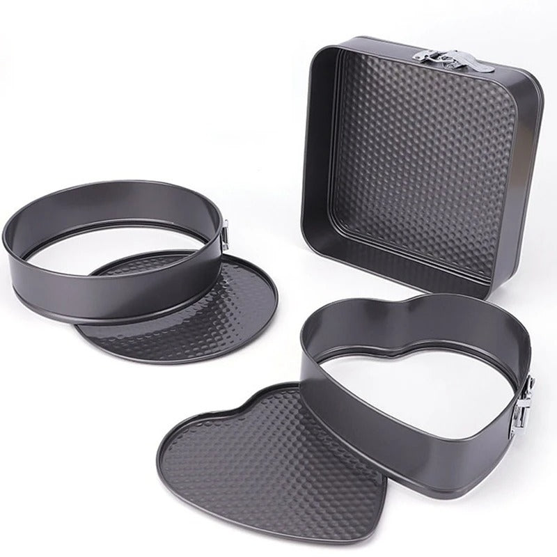 3-Piece Cake Pan Set – Square, Heart & Round Non-Stick Baking Pans