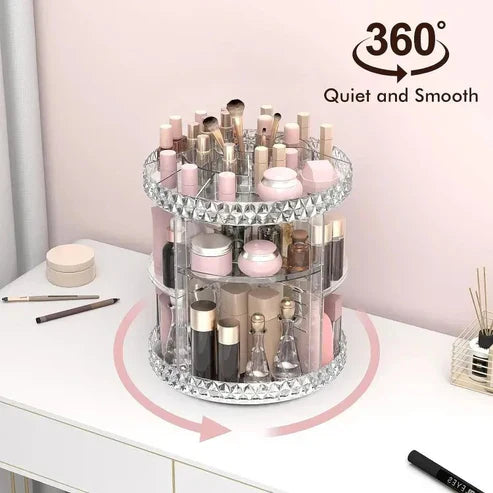 360° Rotating Acrylic Makeup Organizer Stand – Multi-Layer Cosmetic Storage