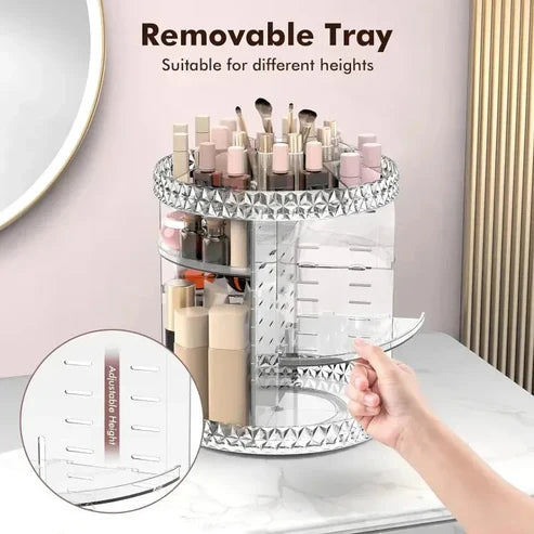 360° Rotating Acrylic Makeup Organizer Stand – Multi-Layer Cosmetic Storage
