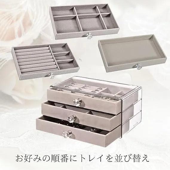 Soft Velvet Jewelry Box – 3-Drawer Jewelry Storage Organizer for Rings, Earrings & Bracelets