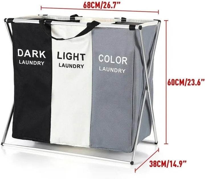 3 Compartment Laundry Basket – Foldable Clothes Sorting Organizer