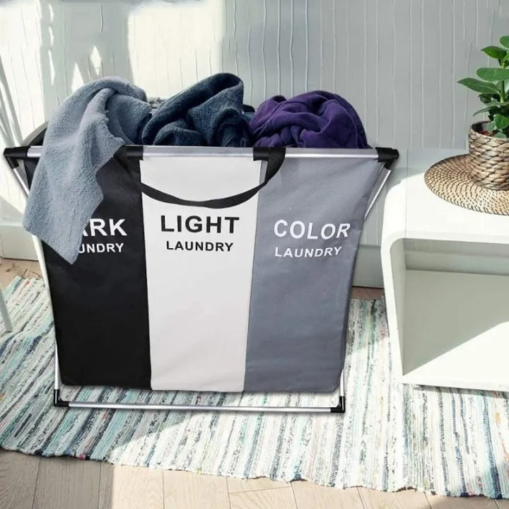 3 Compartment Laundry Basket – Foldable Clothes Sorting Organizer