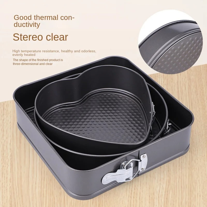 3-Piece Cake Pan Set – Square, Heart & Round Non-Stick Baking Pans