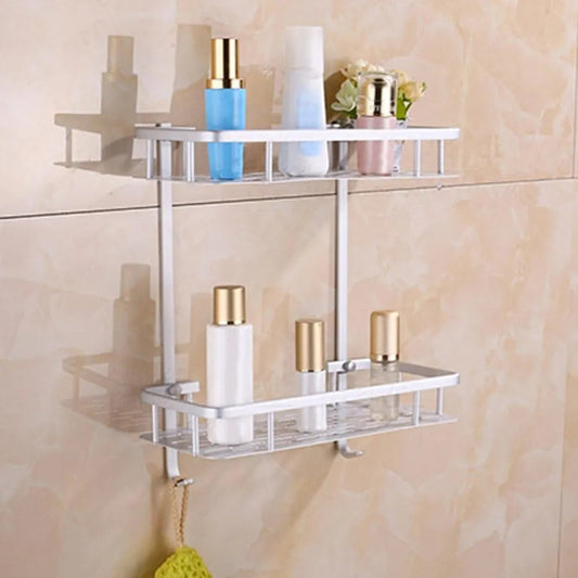 2-Layer Aluminum Bathroom Corner Shower Shelf – Space-Saving Wall Rack Organizer