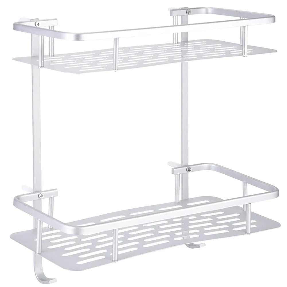 2-Layer Aluminum Bathroom Corner Shower Shelf – Space-Saving Wall Rack Organizer