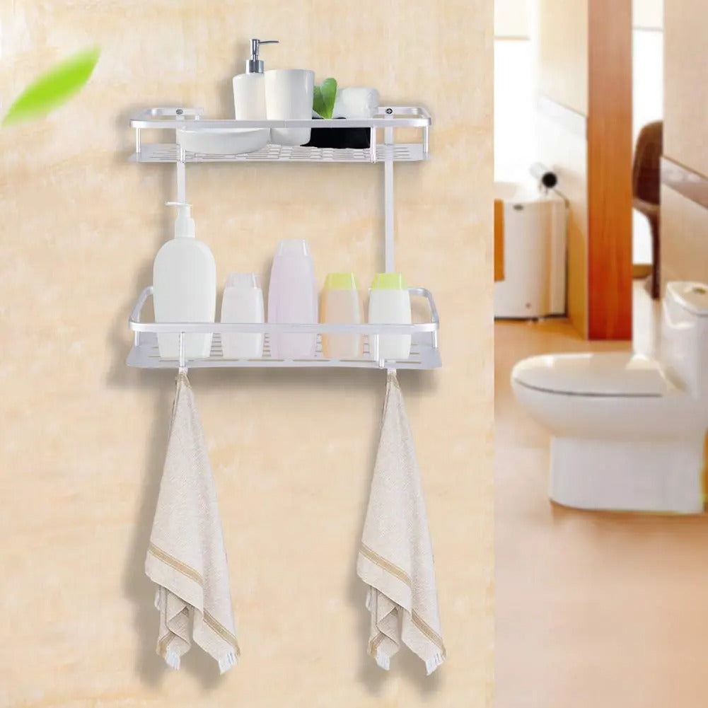 2-Layer Aluminum Bathroom Corner Shower Shelf – Space-Saving Wall Rack Organizer