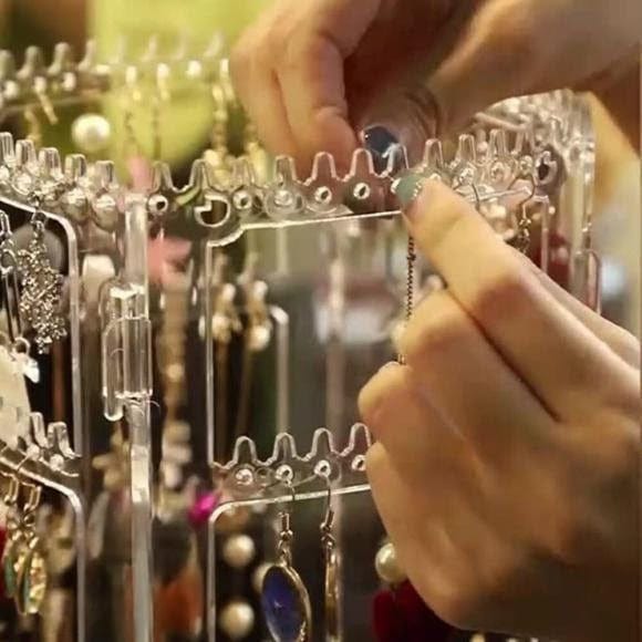 Transparent Acrylic 360‑Degree Rotating Jewelry Organizer | Earring, Necklace & Ring Display Stand