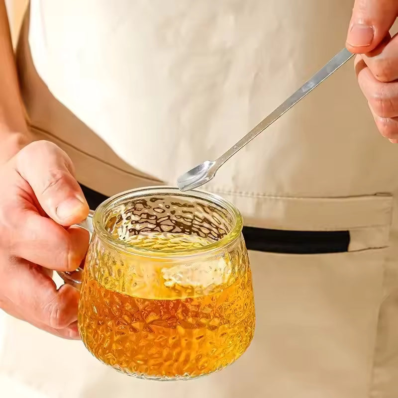 400ml Bear Glass Mug with Lid & Spoon | Cute Textured Crystal Tea & Coffee Cup