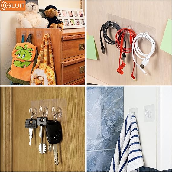 Transparent Drill‑Free Wall Hooks | Heavy‑Duty Adhesive Hooks (10Pcs)