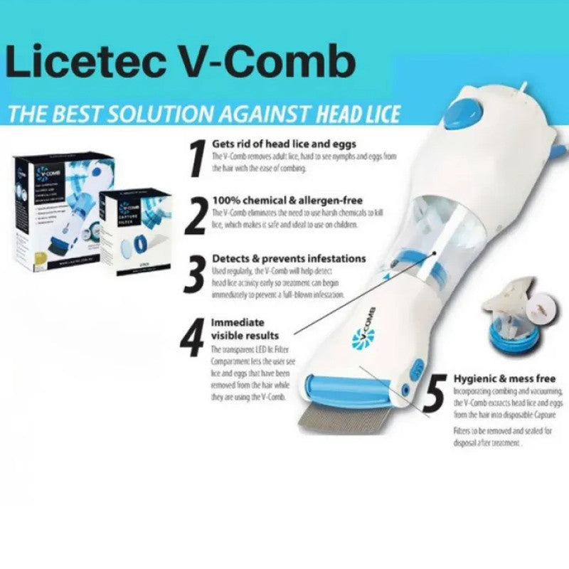 V‑Comb Electric Lice Remover | Anti‑Lice Vacuum Comb for Head Lice & Eggs