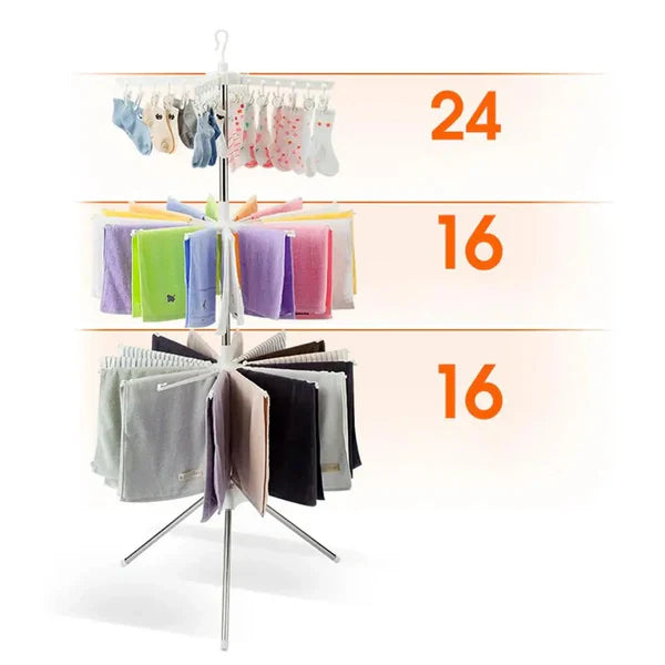 360° Rotating Multi‑Layer Drying Rack | Portable Tripod Hanger for Towels & Baby Clothes