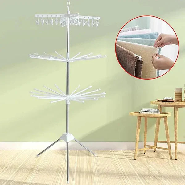 360° Rotating Multi‑Layer Drying Rack | Portable Tripod Hanger for Towels & Baby Clothes