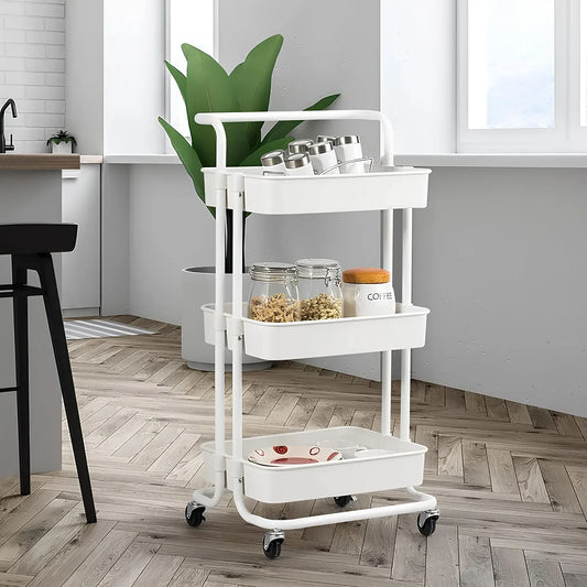3-Tier Metal Rolling Storage Cart – Multipurpose Utility Organizer with Wheels