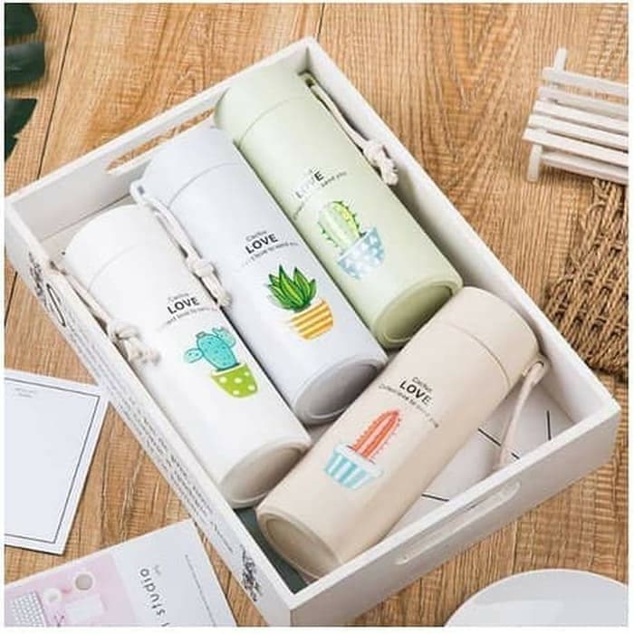 400ml Cactus Glass Water Bottle – Leak-Proof, BPA-Free | Cute Insulated Bottle for School & Office